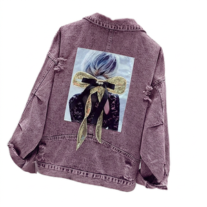 Chaqueta Vaquera para Mujer con Diseño de Lazo en la Espalda, Corte Regular, Lavado Desgastado, Estilo Casual de Invierno, Ecológico - Product Image 2