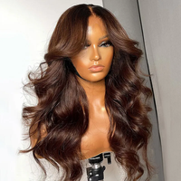 Perruque Lace Front Transparente avec Ondulations et Frange, Densité 13x5, Cheveux Humains HD Pré-coupés
