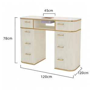 Ensemble de table à ongles rose cannelée avec plateau en marbre, bureau de manucure pour salon de beauté avec tiroirs, poste de travail moderne pour salon de beauté avec accessoires assortis - Product Image 6