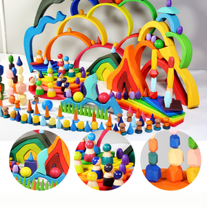 Bambino Grande Arcobaleno di legno Stacker Giocattoli In Legno Per Bambini Creativo Arcobaleno Building Blocks Montessori Giocattolo Educativo Per Bambini - Product Image 6