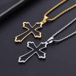 Collier pendentif croix de Jésus en acier inoxydable, 1 pièce, pour hommes et femmes, amulette religieuse, bijoux Hip Hop, cadeaux DIY - Product Image 3