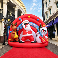 Escenario Inflable con Papá Noel Cantante, Muñeco de Nieve Tocando la Guitarra y Reno Tocando el Saxofón, Decoración Navideña Inflable