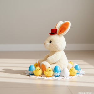 Boneka Kelinci Gaya Vintage Warna Beige dengan Topi Merah, Mainan Hewan Premium Terbuat dari Poliester dan Kapas PP untuk Hadiah dan Dekorasi Liburan - Product Image 5