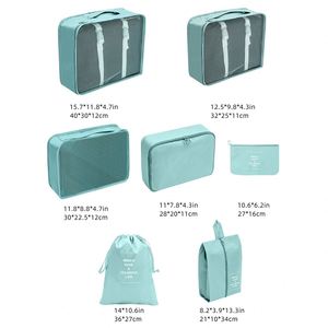 Ensemble de 7 pièces de sacs de compression pour bagages, organisateurs de valises bleu marine et rouge, sac de voyage bleu, organisateur rose, cubes de rangement gris pour bagages personnels, sac de voyage - Product Image 6