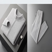 Ensemble en cachemire et laine avec fermeture éclair, automne et hiver, nouveau modèle pour homme, col montant, ensemble décontracté tendance, ensemble épais en deux pièces