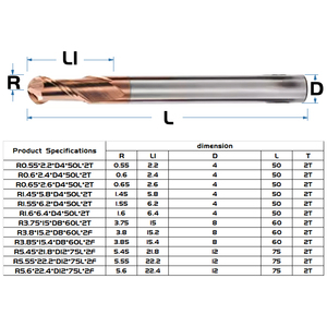 Bibo Hrc56 2flutes Ball Head End Mill <b>Cutter</b> Ball Nose Extended High Hardness <b>Machine</b> Tool Decimal Point Milling <b>Cutter</b> 2 Flute - Product Image 2