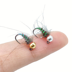 OEM 10cm 6 #   <span class=keywords><strong>Mouche</strong></span> de pêche à la truite sans ardillon CDC-Midge Nymph, <span class=keywords><strong>mouche</strong></span> sèche avec tête perlée or/argent et hameçon à anneau sans ardillon - Product Image 1