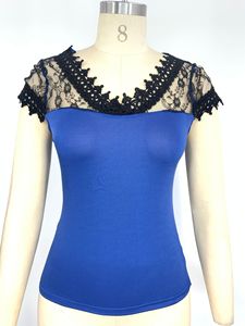 Camiseta Casual V-neck Sólida para Mulheres Wish Ebay 2022, Blusas Plus Size em Renda Preta - Product Image 4