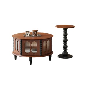 Dahl Coffee <b>Table</b> Solid Wood <b>Round</b> Storage Living Room <b>Side</b> <b>Table</b> Vintage French Retro Style - Product Image 5