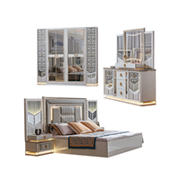 Heißer Verkauf Modernes Windsor-Bett aus Holz, multifunktionales 5-teiliges Schlafzimmermöbel-Set mit Kleiderschrank und Schminktisch