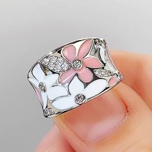Bague cocktail fleurie Q165 en argent 925 avec cristaux et strass sertis pavé, pour femme, à porter au quotidien - Product Image 4