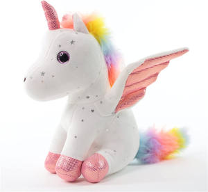 BSCI Factory farcito Glitter arcobaleno angelo <span class=keywords><strong>unicorno</strong></span> animale con ala cavallo bambola <span class=keywords><strong>cuscino</strong></span> da tiro per regalo - Product Image 1