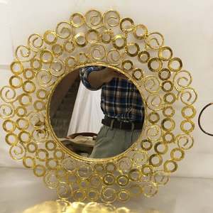 Decoración de Pared de Metal de Lujo Personalizable, Diseño Grande, Decoración de Hierro Forjado para el Hogar, Espejo Dorado, Precio de Fábrica - Product Image 1