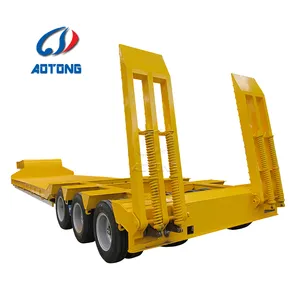 Tri Axles 80T Tempat Tidur Rendah Semi Trailer Loader Berat Truk Trailer Lowboy Rendah Datar Semi Trailer untuk Membawa Kargo Berat