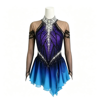 Robe de patinage artistique à col halter dégradé bleu violet, costume en maille à manches longues et strass pour femmes et filles, compétition et spectacle sur glace
