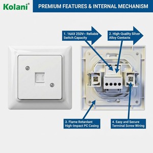 Prise murale téléphonique européenne Kolani, norme européenne, blanc brillant, panneau en PC ignifuge, port téléphonique RJ <span class=keywords><strong>standard</strong></span> - Product Image 3
