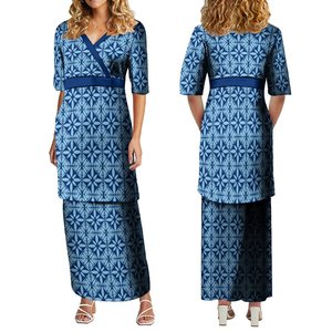 ชุดเดรส2ชิ้นสำหรับผู้หญิงชุด2ชิ้นคอ V ลายชนเผ่าพอลินีเซียออกแบบได้ตามต้องการ - Product Image 5