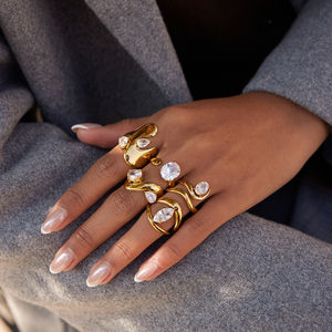 Водонепроницаемое кольцо из нержавеющей стали с позолотой 18 карат и кубическим цирконием, массивное золотое кольцо для женщин, модное ювелирное украшение <span class=keywords><strong>2026</strong></span> года - Product Image 4