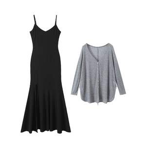 Vestido Maxi Negro Halter Happy Plus con Abertura y Silueta Asimétrica, Talla Grande para Mujer N8942 - Product Image 3