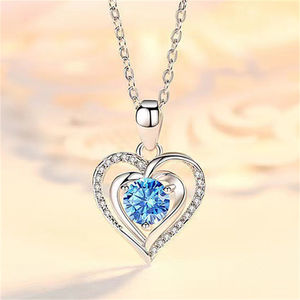 Collar con Colgante de Corazón de Circonita Azul y Plateado, Joyería de Corazón del Océano, para Mujer, Novia, Regalo de Amor, Aniversario de Bodas - Product Image 5