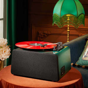Tocadiscos clásico con acabado de madera, gramófono de estilo retro para decoración de fiestas en casa, sistema de altavoces estéreo para regalo. - Product Image 5
