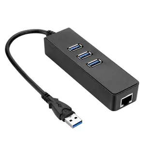 Alta Velocidad de la función multi adaptador lan 3 puertos hub USB 3,0 de interfaz de red Rj45 USB 3,0 Gigabit Ethernet de red