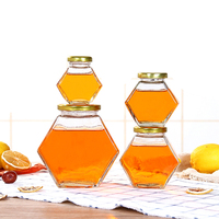 Pot de rangement en verre Hexagonal en forme d'alvéoles, Mini Pot en verre à miel avec couvercle en bambou, pour épices, herbes