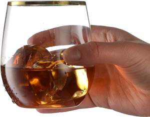 Verre à vin incassable en <span class=keywords><strong>plastique</strong></span> PET à bord doré de 12oz Flûtes à <span class=keywords><strong>champagne</strong></span> et whisky en <span class=keywords><strong>plastique</strong></span> sans pied pour bar - Product Image 1