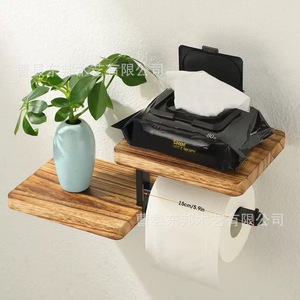 Solid Wood Wall Mounted <b>Paper</b> Holder With Shelf For Bathroom <b>Kitchen</b> Storage Rack Roll <b>Paper</b> Dispenser - Product Image 3
