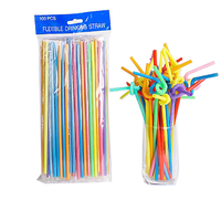 Pailles jetables en plastique de qualité alimentaire, écologiques, extra longues, flexibles, fantaisie, colorées, avec logo personnalisé, emballées individuellement