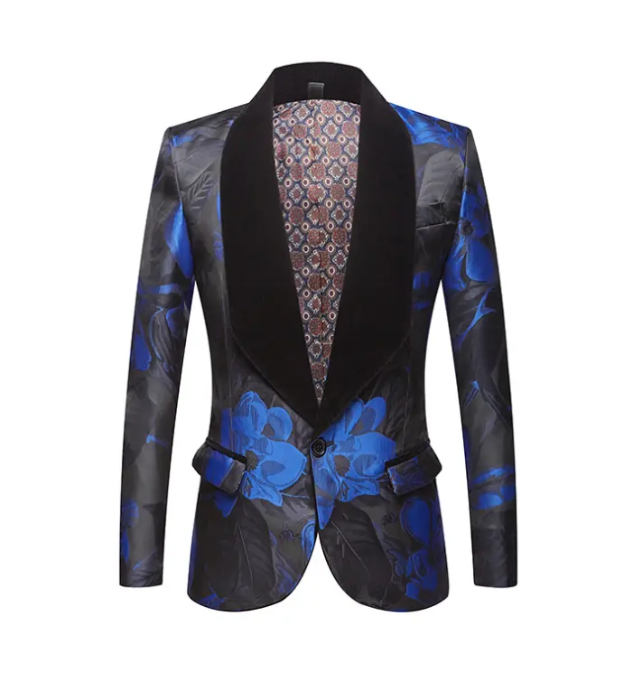 Lienzo flores solapa impresión traje personalizado lujo florecido cena Formal negocios versión coreana Casual escenario Blazer abrigo para hombre