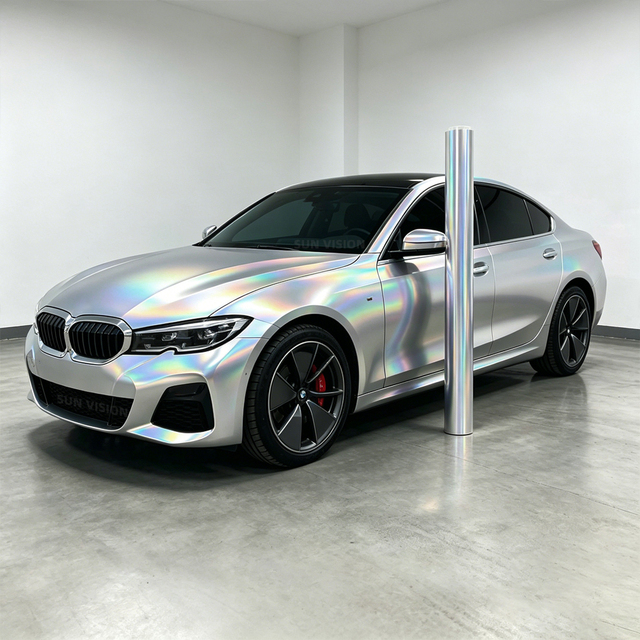 Matte Laser Silver Car Wrap Vinyl Film Matte Rainbow Holographic Film Air Release Waterproof For Vehicles