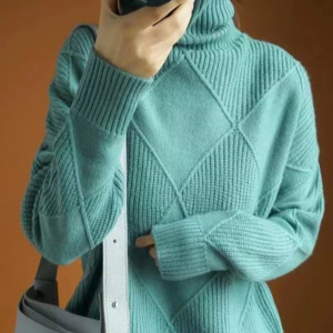 Suéter de Cuello Alto Grueso de Mezcla de Lana, Moderno, Elegante, de Alta Calidad, Tacto Suave, <span class=keywords><strong>Color</strong></span> Sólido - Product Image 3