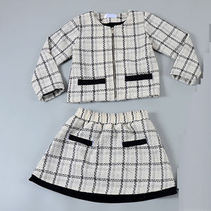 <span class=keywords><strong>Elegante</strong></span> <span class=keywords><strong>Completo</strong></span> a Due Pezzi in Tweed a Quadri per Bambine, Stile Europeo, Lavabile, Abbigliamento per Bambini 3T, Outfit Classico Senza Tempo - Product Image 4
