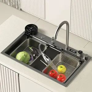 Populaire intelligent multi-fonctionnel cascade nano piano touches en acier inoxydable évier cuisine ménage évier numérique robinet lavabo