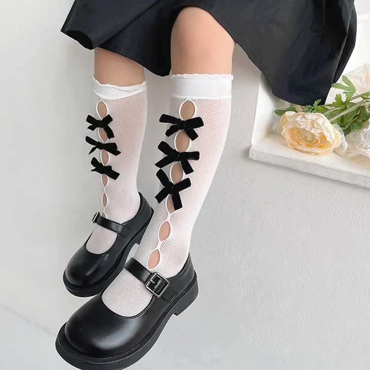 Middle East flocked bow hollow princess children stacked socks thin mosquito tube baby socks female