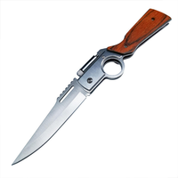 Couteau de chasse pliant en acier inoxydable avec mini lampe torche LED, design tactique de poche pour protection extérieure, acier+bois, OEM 1