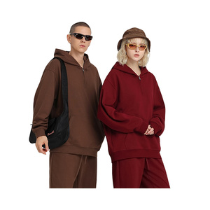 2026 High-quality 100% Cotton Printed Knitted French-style Half-<b>zip</b> <b>Hooded</b> Sweatshirt Oversized Pocket Fleece Lining Spring ODM - Product Image 3