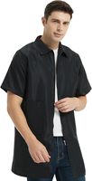 Veste de barbier personnalisable avec logo, manches courtes, lavable en machine, chemise de travail noire pour hommes, vestes de coiffeur