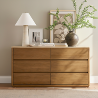 Ensemble de meubles de chambre à coucher de style américain, commode en bois massif avec plateau en marbre, chêne, 6 tiroirs