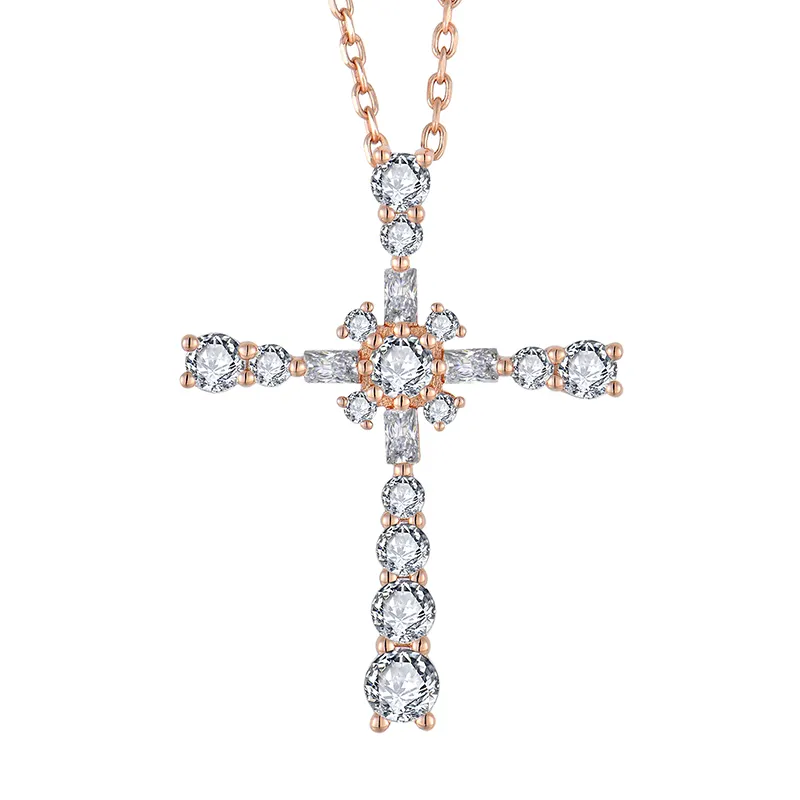 YH JEWELLERY Simple Sterling Silver 925 Cross Charm Diamond Cross Pendant Necklace