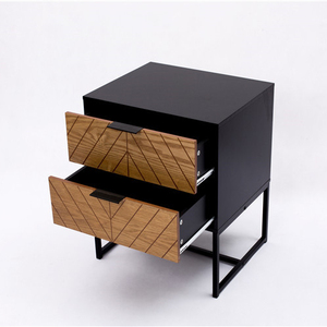 Hiện đại chất lượng cao màu đen <span class=keywords><strong>MDF</strong></span> gỗ giường bên bảng với hai ngăn kéo nhà phòng khách phòng ngủ đồ nội thất đầu giường vật liệu kim loại - Product Image 3