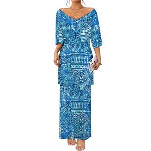 ชุดเดรสแขนสั้นคอวีสำหรับผู้หญิงชุดเดรสสไตล์ฮาวาย2ชิ้น - Product Image 2