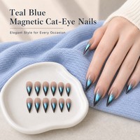 L11 Kaixin Faux ongles à presser personnalisés bleu sarcelle motif griffe de dragon, Fournitures pour ongles effet œil de chat magnétique bleu sarcelle