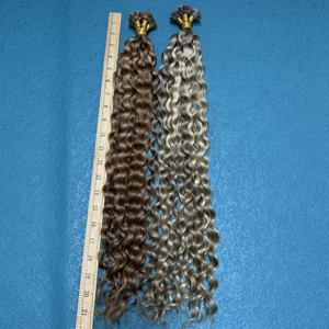 Venta al por mayor de doble dibujado virgen <span class=keywords><strong>brasileño</strong></span> Remy Pelo Rizado punta plana nuevo mercado de destino salones de belleza Peluqueros - Product Image 1