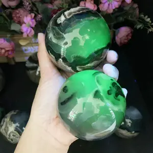 Kindfull Nature Crystal Hand Carved Volcano Agate Sphere Healing Stone Fengshui Crystal Fluorescent Agate Sphere For Sale