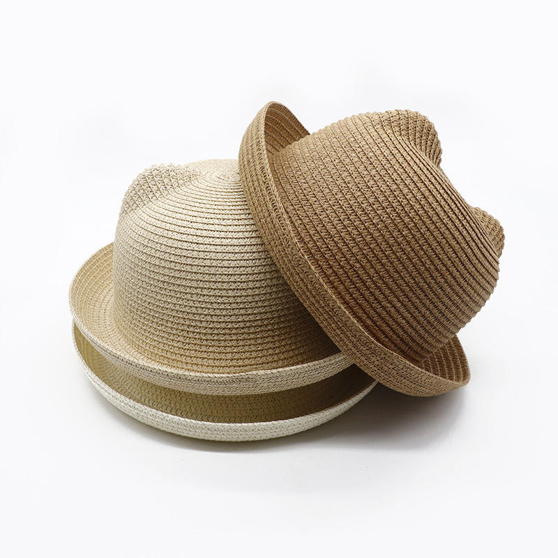 Cute Cat Ears Parent-Child Straw Hat Female Summer Bear Top Hat