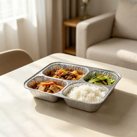 Barquette alimentaire rectangulaire jetable en aluminium de 800 ml à 4 compartiments avec couvercle pour barbecue, cuisson et emballage à emporter