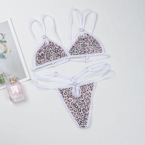 Conjunto de lencería sexy con estampado de leopardo y tiras para mujer, Bralette morado de dos piezas, Tanga, ropa íntima exótica ajustable - Product Image 2