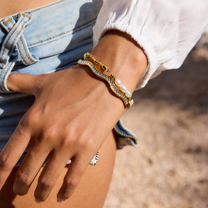 ERESI nuovo braccialetto di pietra di Design impermeabile 18k PVD placcato oro in acciaio inossidabile catena a mano impilato bracciale di lusso gioielli braccialetto - Product Image 3